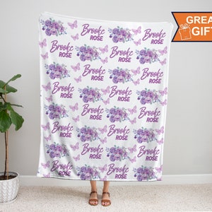 Personalized Floral Blanket, Baby Girl Blanket, Baby Blanket, Custom Baby Blanket, Monogram Blanket, Baby shower gift, Minky baby blanket