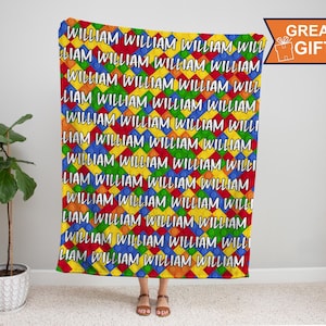 Building Blocks Blanket Personalized with name, Toy Bricks Birthday Gift