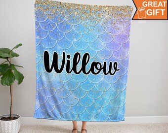 Personalized Mermaid Blanket, Mermaid name blanket, Custom mermaid baby blanket, mermaid gift for him her women men, mermaid birthday gift