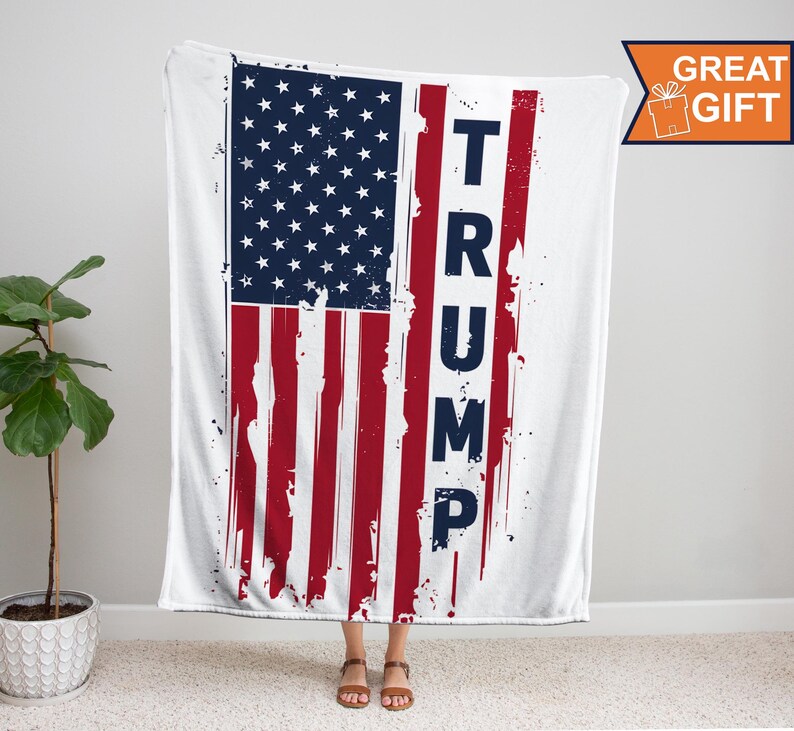 Trump Blue Lettering Donald Trump Flag 2024 Blanket, Stand With Trump, Make America Great ...