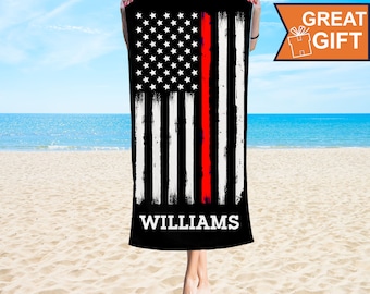 Personalized Firefighter towel, Red Thin Line towel, Gift For Fireman, Volunteer Firefighter, Firefighter Gift, FireFighter Wife Gift