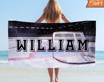 Custom Hockey Beach Towel, Hockey Team Gifts, Personalized Beach Towel, Monogram beach Towels, Sports Team Towel with name for kids