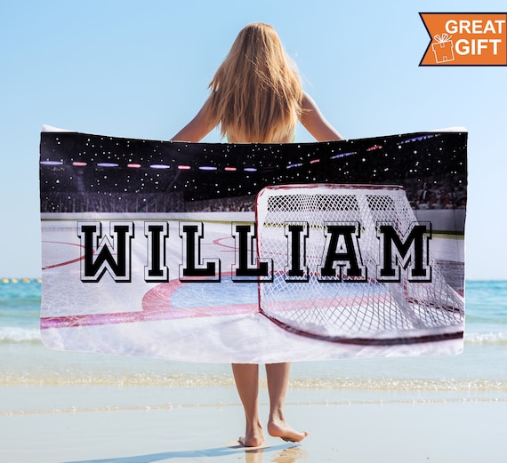 Custom Hockey Beach Towel, Hockey Team Gifts, Personalized Beach Towel, Monogram beach Towels, Sports Team Towel with name for kids