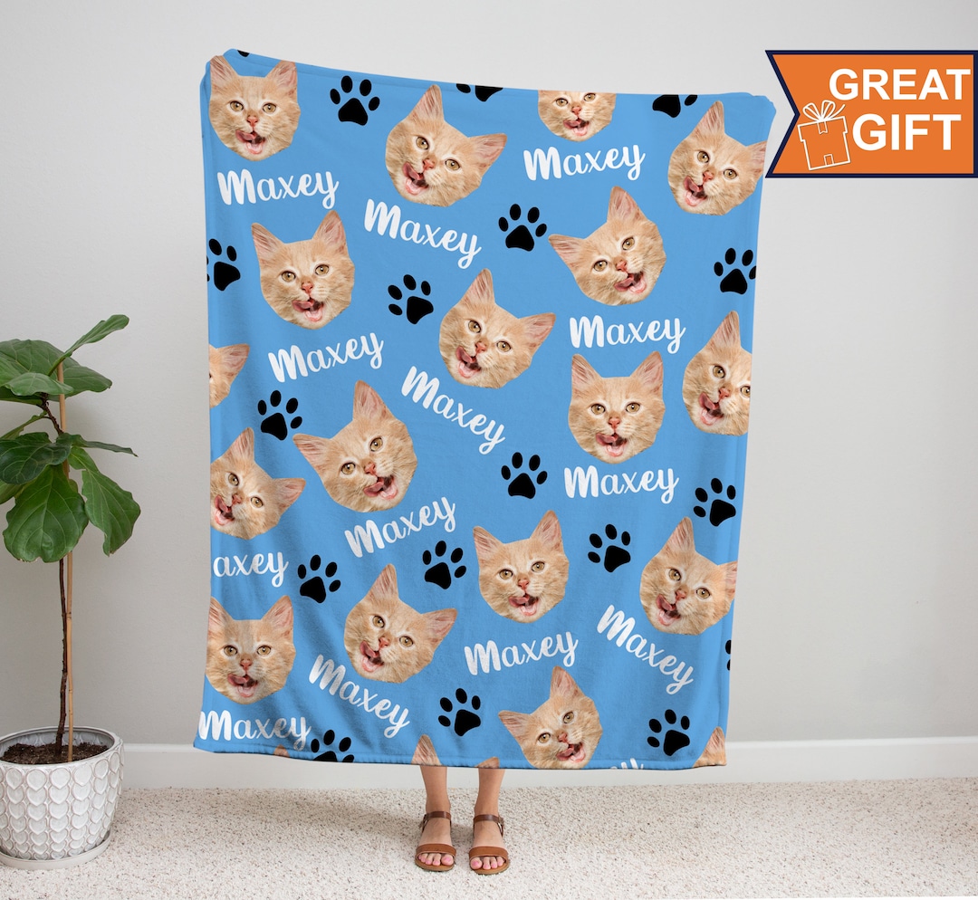 Custom Cat Blanket, Personalized Cat Blanket With Photo & Name, Cat Mom