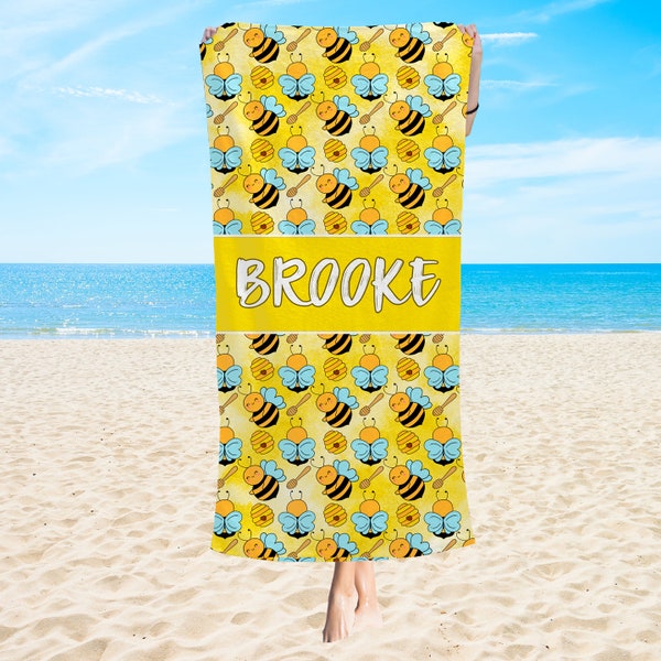 Bee Beach Towel, Personalized Beach Towel, Monogram beach Towels, Beach Towel with name for kids adults him her