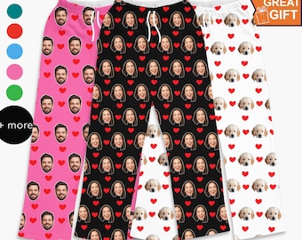 Custom Pajama Pants with Faces, Valentines Day Gift for him her boyfriend husband wife girlfriend, Valentines Day Pajamas