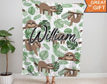 Personalized Sloth Blankets, Personalized Baby Blankets, Baby Blanket With Name, Baby Boy Blankets, Sloth gifts for her him woman