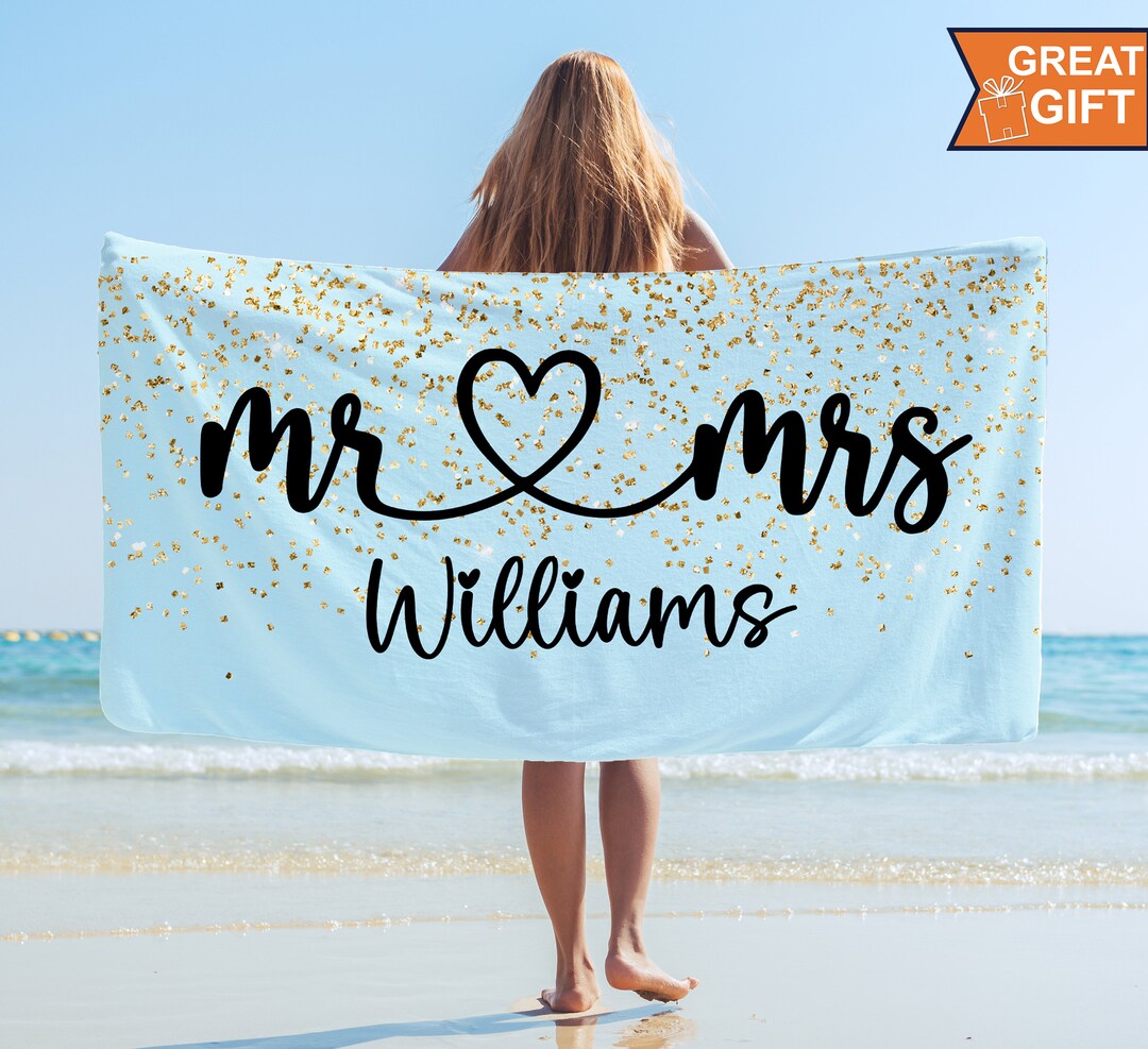 Mr and Mrs Beach Towels, Wedding Gift, Personalized Beach Towels