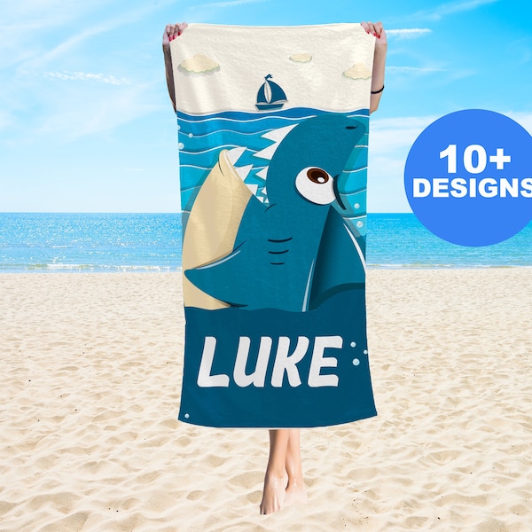 Custom Shark Beach Towel, Personalized Beach Towel, Shark Beach Towels, Monogram beach Towels, Beach Towel with name for kids adults him her