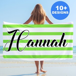 Personalized Beach Towel with name, Custom beach Towels, Stripe Beach Towel, Monogram beach Towels, Birthday gift for kids him her
