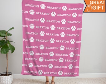 Plush Minky Name Blanket with paw prints, dog cat name blanket, Personalized Paw Print Name Blanket For Pet, Dog mom dad Lover Gift