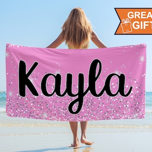 Personalized Beach Towel with name, Sparkles Beach Towels, Custom Beach Towel, Monogram beach Towels, Beach Towel for kids adults him her
