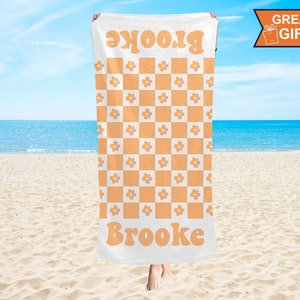 Retro Personalized Beach Towel Name Beach Towel Custom Pool Towel Bath Towel With Name Birthday Vacation Gift