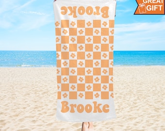 Retro Personalized Beach Towel Name Beach Towel Custom Pool Towel Bath Towel With Name Birthday Vacation Gift