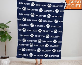 Plush Minky Name Blanket with paw prints, dog cat name blanket, Personalized Paw Print Name Blanket For Pet, Dog mom dad Lover Gift