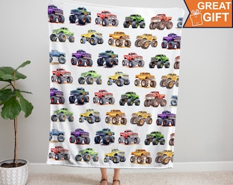Monster Trucks Blanket, Monster Trucks Birthday Gift, Monster Truck Baby Boy, Truck Blanket Baby Boy, Car Kids Blanket