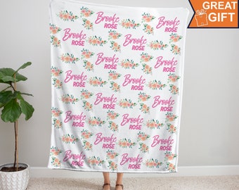 Personalized Floral Blanket, Baby Girl Blanket, Baby Blanket, Custom Baby Blanket, Monogram Blanket, Baby shower gift, Minky baby blanket