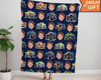 Monster Trucks Blanket Personalized, Monster Trucks Birthday Gift, Monster Truck Baby Boy, Truck Blanket Baby Boy, Car Kids Face Blanket
