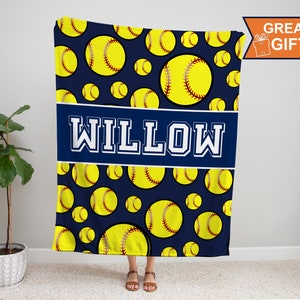 Personalized Softball Blanket with your name, Sports gift, softball gift, gift for softball player, softball team gift, softball team gift