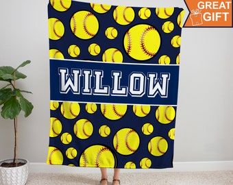 Personalized Softball Blanket with your name, Sports gift, softball gift, gift for softball player, softball team gift, softball team gift