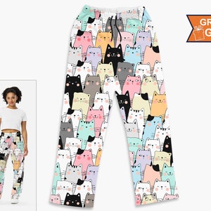 Cat Pajamas, Cats Pajamas, Gifts for cat mom, cat dad, cat lover, cat pajama pants, cat gifts for her him woman