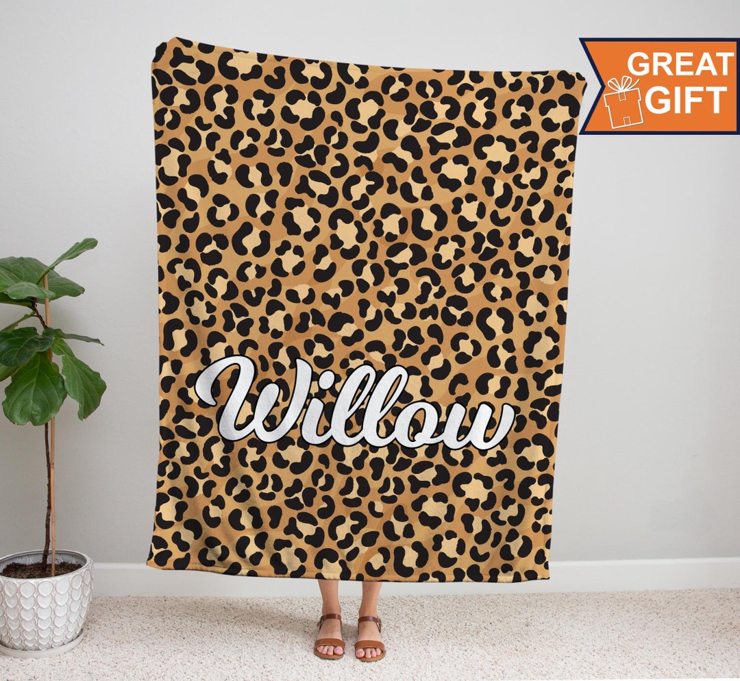 Personalized Leopard Blanket, Leopard Name Blanket, Custom Leopard Baby
