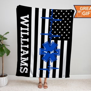EMT Blanket, paramedic Blanket, Paramedic gift, Paramedic gift for her him, EMT gift, First responders, Thin white line, EMT Graduation