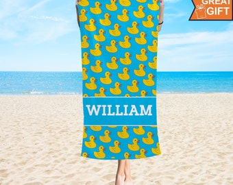 Duck Kids Beach Towel, Personalized Kids Duck Towel for girl boy, Duck Nursery Theme, Duck Baby Shower Gift, Custom beach towel with name