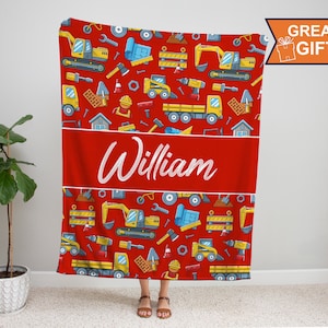 Personalized Construction blanket for kids, custom name baby blanket, Excavator blanket, Dump truck blanket, Construction Truck blanket,