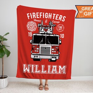Personalized Firefighter Blanket, Gift For Fireman, Volunteer Firefighter, Firefighter Gift, FireFighter Wife Gift, Fire Department