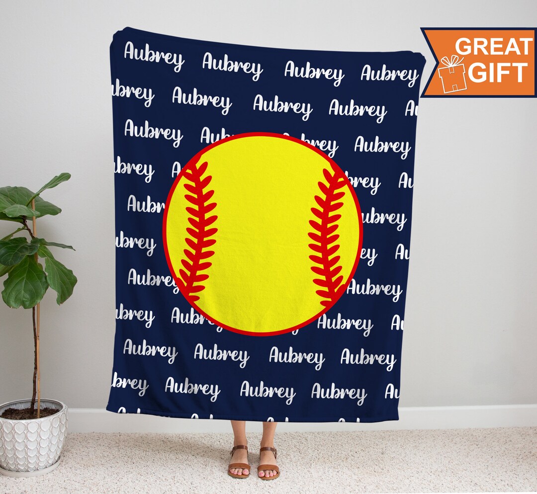 Personalized Softball Blanket With Your Name, Sports Gift, Softball