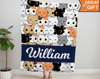 Personalized Cat Blanket, Cats Blankets, Gifts for cat mom, cat dad, cat lover, cat throw blanket, cat gifts for her him woman