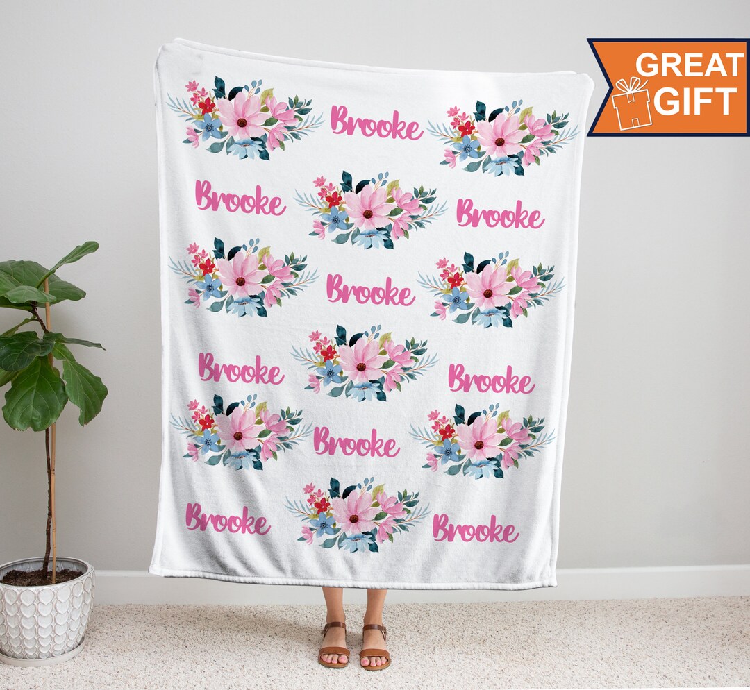 Personalized Floral Blanket, Baby Girl Blanket, Baby Blanket, Custom