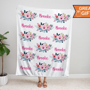 Personalized Floral Blanket, Baby Girl Blanket, Baby Blanket, Custom Baby Blanket, Monogram Blanket, Baby shower gift, Minky baby blanket