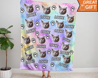 Your cat On A Blanket, Personalized Pet Photo Blanket,Custom cat Face Blankets, cat Lover Gift, cat Mom Gift, Pet Photo Blanket, Cat Blanket