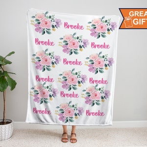 Personalized Floral Blanket, Baby Girl Blanket, Baby Blanket, Custom Baby Blanket, Monogram Blanket, Baby shower gift, Minky baby blanket