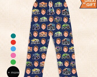 Personalized Monster Truck pajamas with face, Monster Truck gift, Truck Lover, Car Gift, Personalized Car Truck Gift