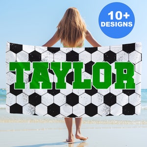 Custom Soccer Beach Towel, Team Gifts, Personalized Beach Towel, Monogram beach Towels, Sports Team Beach Towel with name for kids