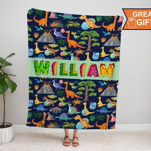 Personalized Dinosaur Blanket with name, Dinosaur baby blanket, dinosaur birthday Gift for boy, girl, Baby, Toddler, Kids, Teens & Adults