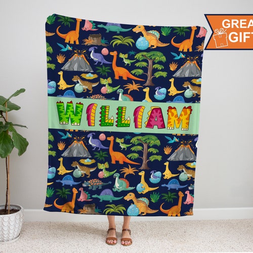Personalized Dinosaur Blanket for Kids Gift Custom Name Etsy