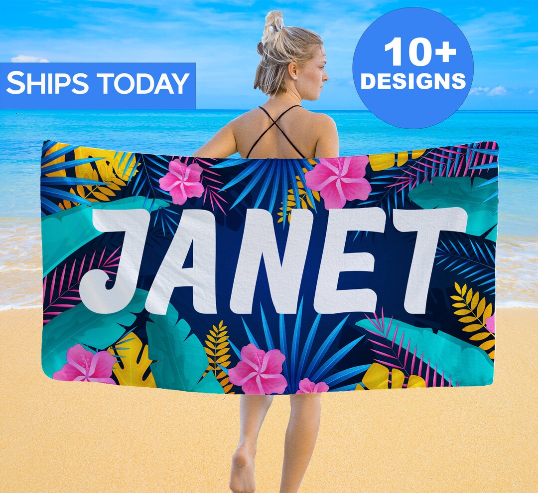 Custom Beach Towel, Personalized Beach Towel, Tropical Floral Beach