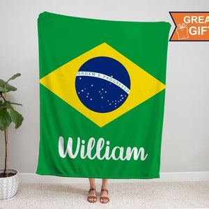 Personalized Brazil Flag Blanket, Brazil Flag Blanket, Brazil gift for him her, gift for Brazilian, Brazil Gifts,