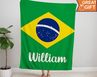 Personalized Brazil Flag Blanket, Brazil Flag Blanket, Brazil gift for him her, gift for Brazilian, Brazil Gifts,