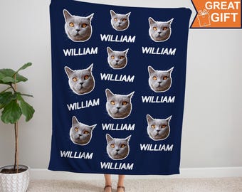 Your cat On A Blanket, Personalized Pet Photo Blanket,Custom cat Face Blankets, cat Lover Gift, cat Mom Gift, Pet Photo Blanket, Cat Blanket