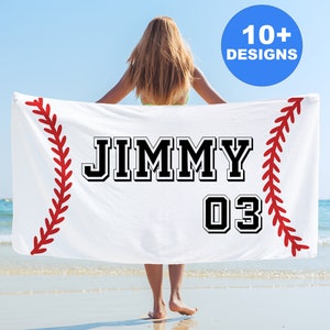 Custom Baseball Beach Towel, Baseball Team Gifts,Personalized Beach Towel, Sports Team Beach Towel with name for kids - coach gift