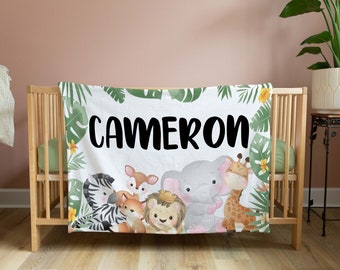 Safari Blanket, Personalized Baby Blanket, Safari Theme, Toddler Birthday Gift, Safari Nursery Blanket, Jungle baby blanket, baby shower