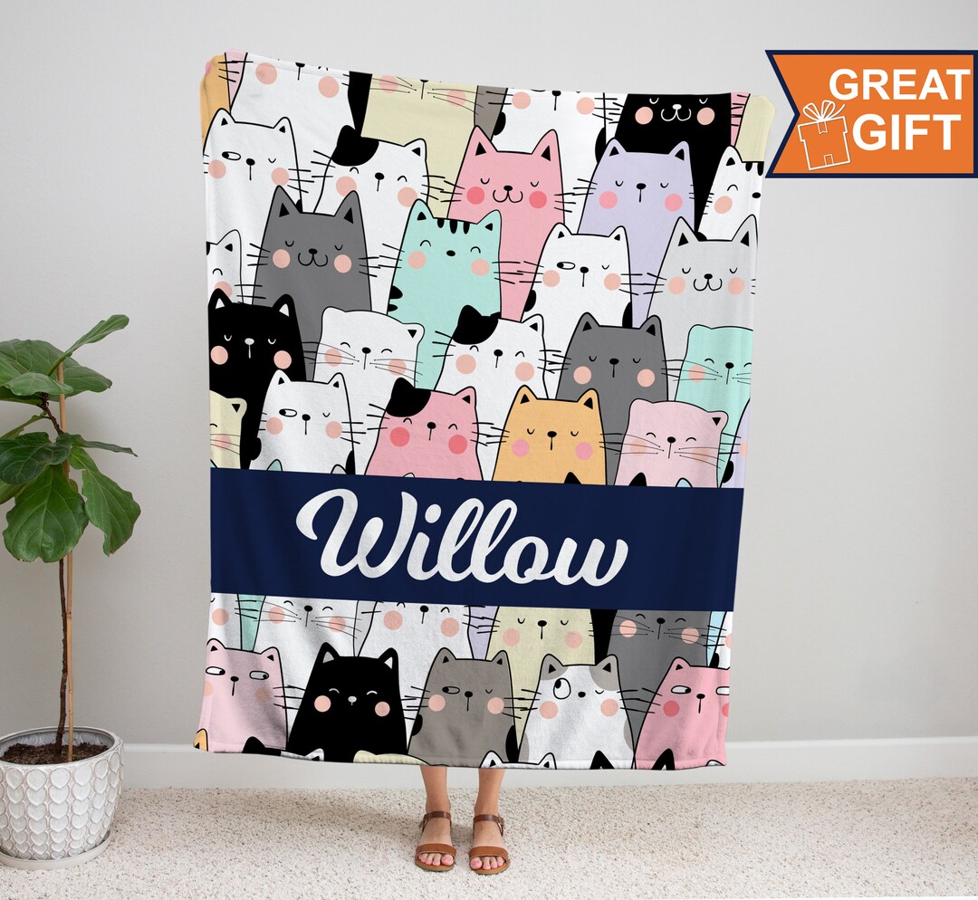 Personalized Cat Blanket, Cats Blankets, Gifts for Cat Mom, Cat Dad