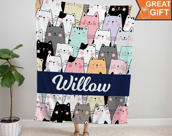 Personalized Cat Blanket, Cats Blankets, Gifts for cat mom, cat dad, cat lover, cat throw blanket, cat gifts for her him woman