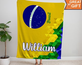 Personalized Brazil Flag Blanket, Brazil Flag Blanket, Brazil gift for him her, gift for Brazilian, Brazil Gifts,