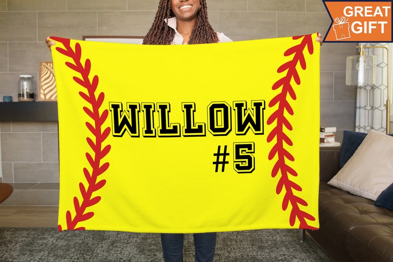 Personalized Softball Blanket with your name, Sports gift, softball gift, gift for softball player, softball team gift, softball team gift image 1